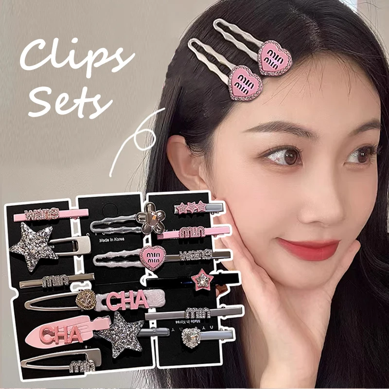 2023 New Trendy Dopamine Girls Hairpin Sets Cute Metal Bangs Side Clip for Women Girls Accessories