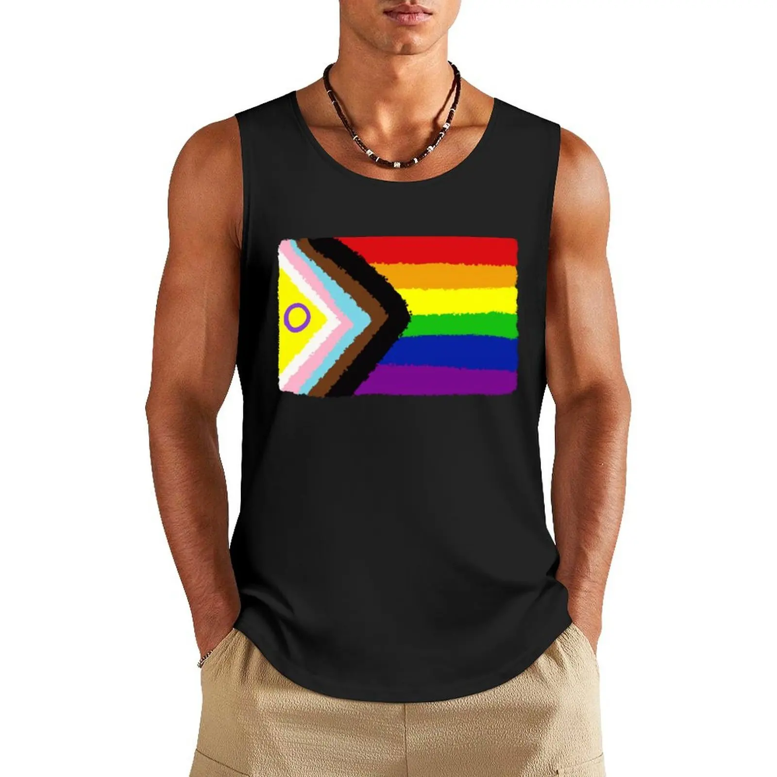 

Intersex Progress Pride flag Tank Top t shirt gym t-shirt Men's sleeveless gym shirts male Men's tops