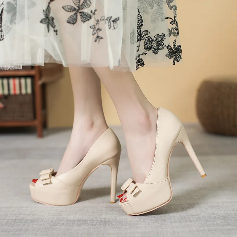 Female Pumps Shoes Fish Mouth Platform Women Pumps Ultra High Heels 12CM Shoes Sexy Peep Toe Shallow Ladies Single Shoes
