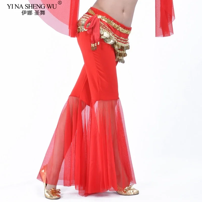 Belly Dance Costumes Pants Women Crystal Cotton Mesh Flares Tribal Dance Long Pants Belly Dance Performance Stage Dancer Pants