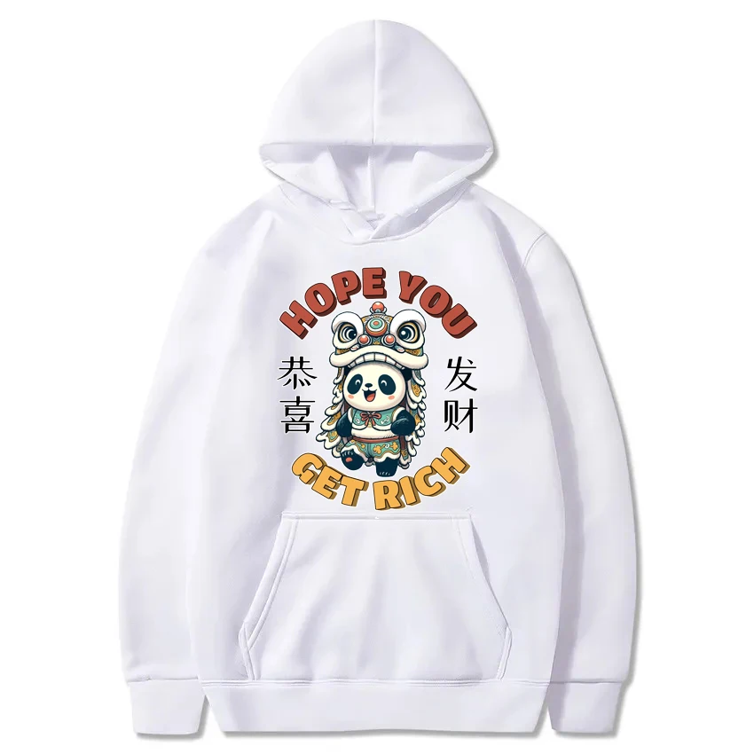 2024 New Year Hope You Get Rich Hoodies Spring Festival Lion Dancing Casual Streetwear Clothing Loose Hipster Women Sweatshirts