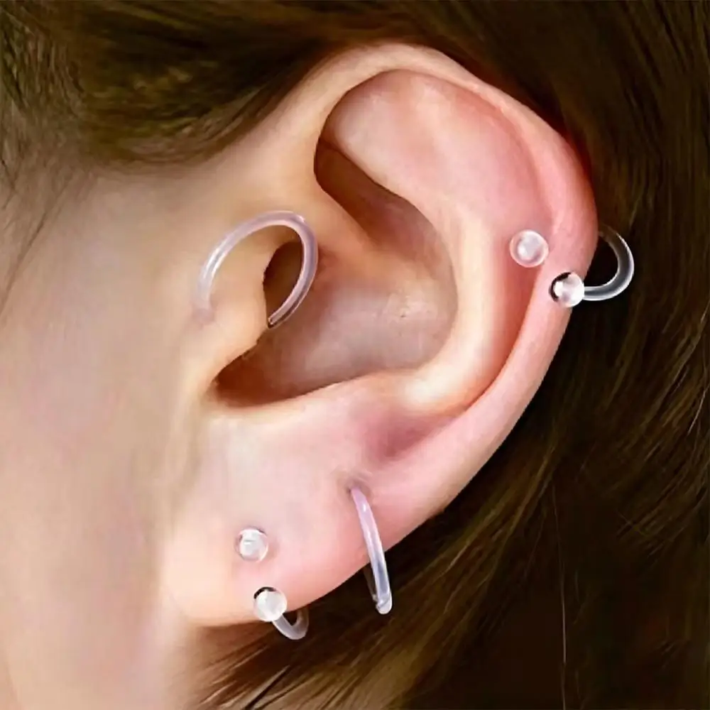20pcs/Set Clear Piercing Retainers For Work Sport-Plastic Bioflex Nose Ring Septum Eyebrow Lip Cartilage Tragus Earring Retainer