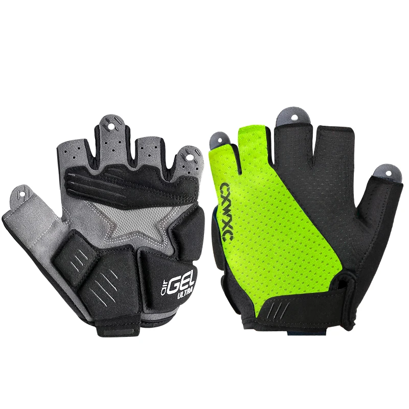 Fahrradhandschuhe mit halben Fingern, stoßfest, mit dickem GEL-Silikon, atmungsaktiv, rutschfest, für MTB, Rennrad, Radfahren, Schnellverschluss-Handschuhe