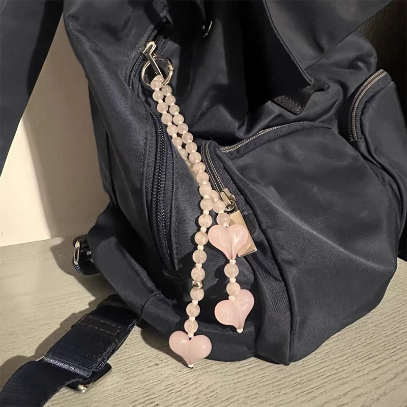 

Cute Women's Love Heart Pendant Bag Charm Y2K Beaded Chain Accessory