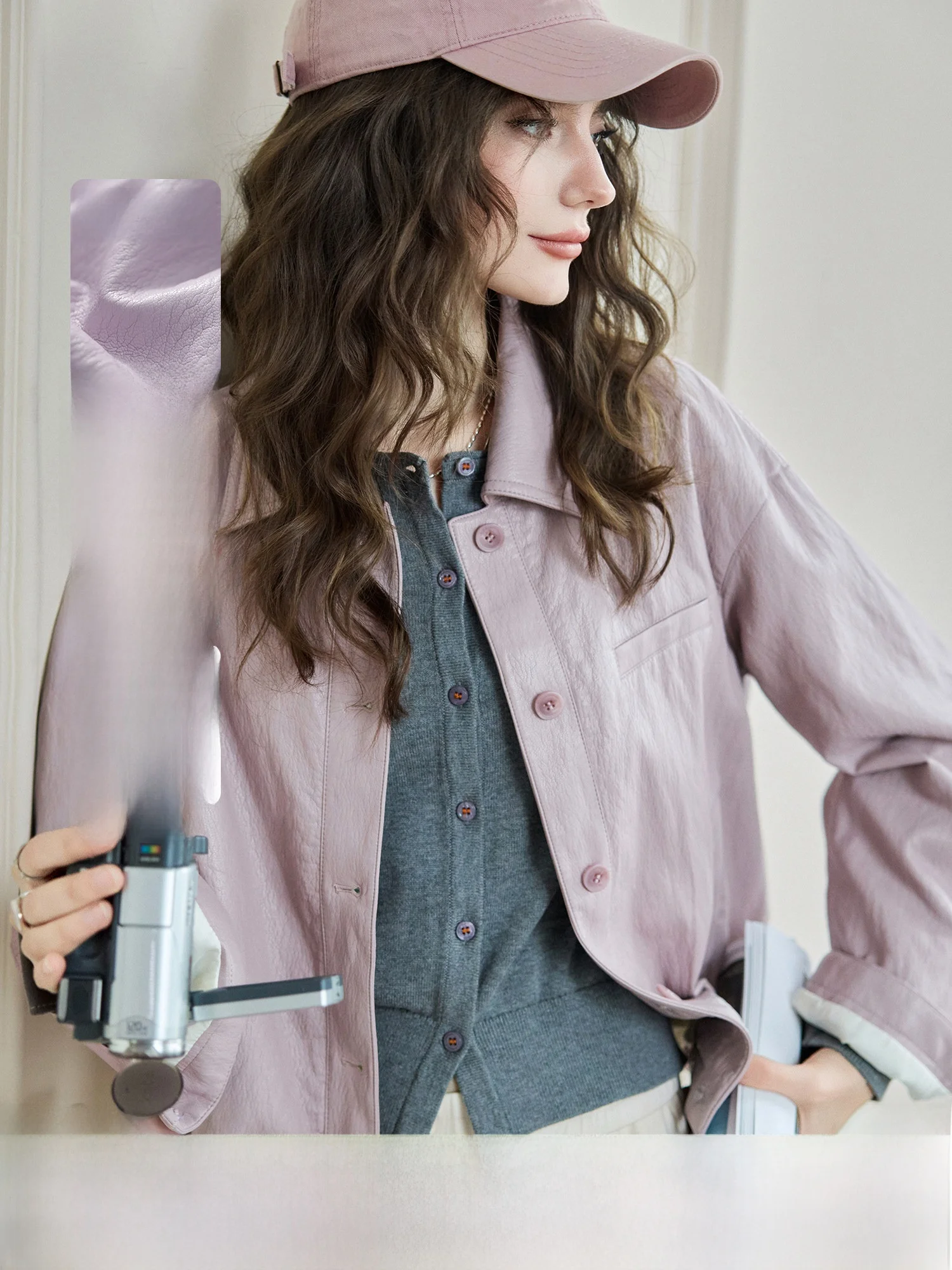 

Spring Faion ort Leather Jaet Women's Detroit Sle Pumpkin Valley Texture Sensation Simple Design Youth Commute Windbr...