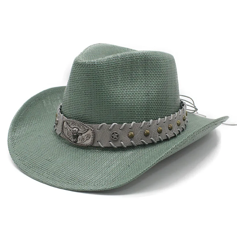 ebay Foreign Trade Exclusive New Men's and Women's Outdoor Western Cowboy Straw Hat with Curved Brim Paper Cloth Hat