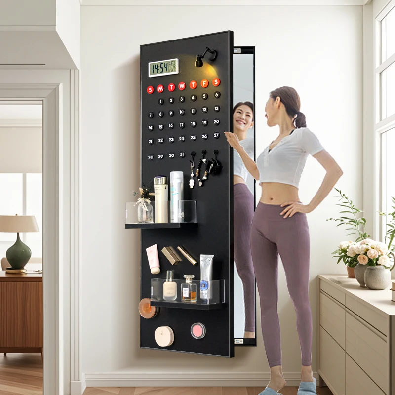 

DIY hidden full-length mirror magnetic calendar mirror hanging picture with storage door hidden full-length mirror with clock