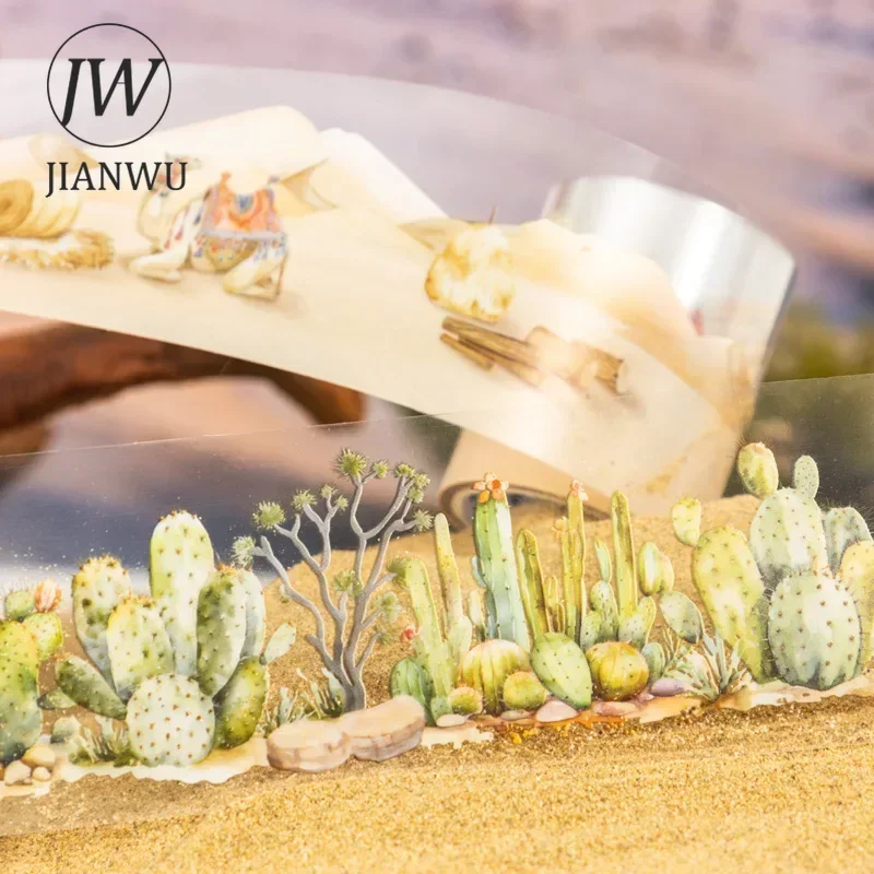 JIANWU 50mm*200cm Desert Trip Series Vintage Cactus Desert Camel Material Collage PET Tape Creative DIY Journal Stationery