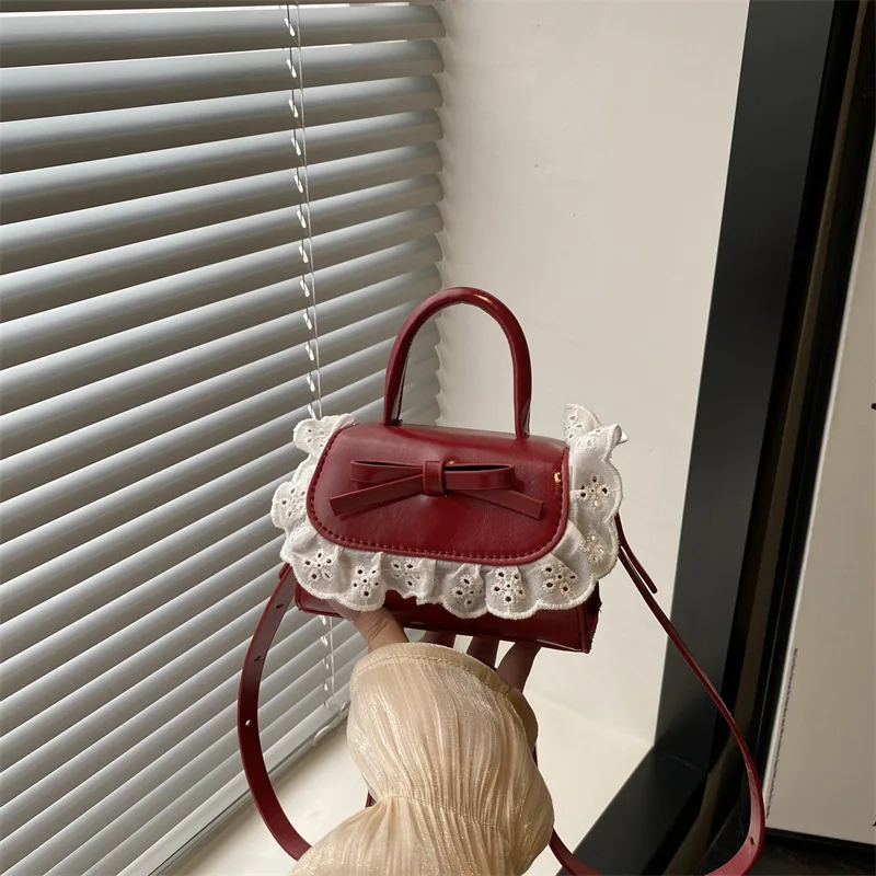

Sweet Bow Lace Women's Pu Shoulder Bags Lightweight Portable Ladies Handbags Lipstick Purse Casual Girls Crossbody Bag Clutch