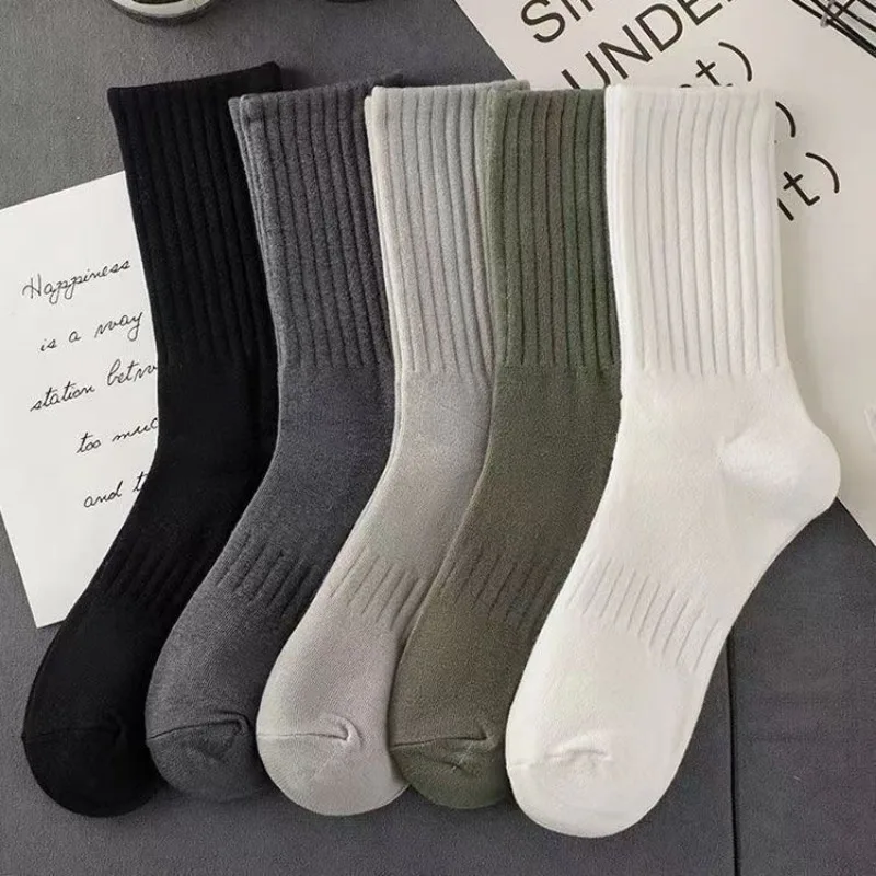 2 Pairs Men White Black Soft Warm Socks Autumn Winter Breathable Solid Color Male Sport Long Middle Tube Casual Socks for Men