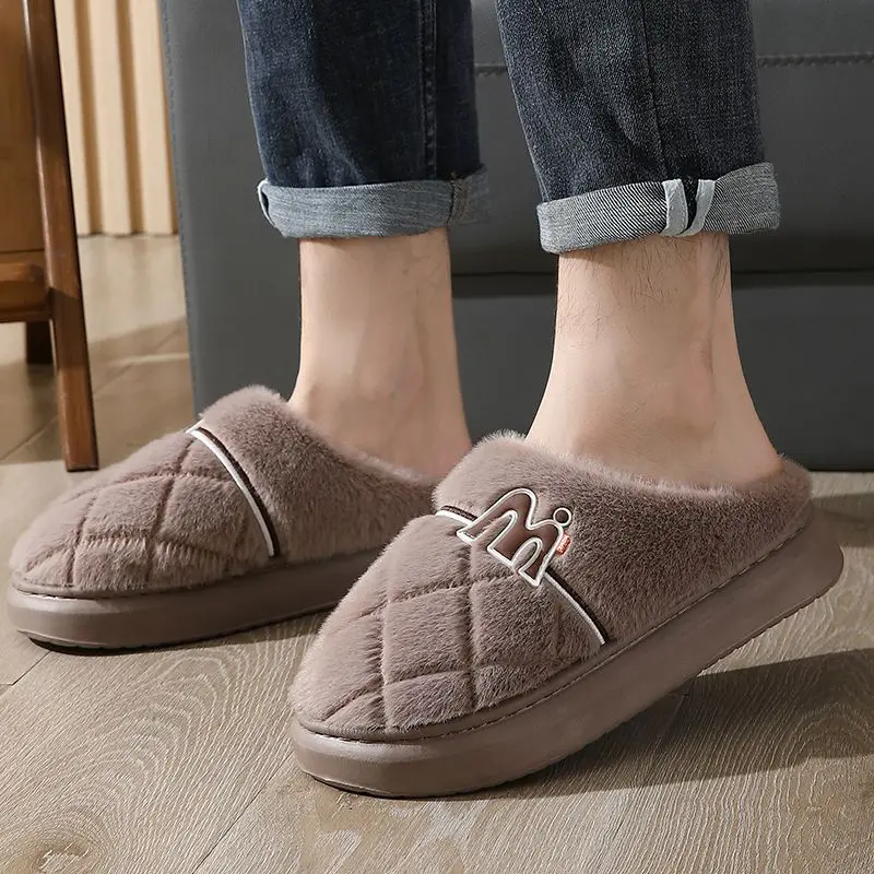 Winter Warm Fuzzy Slippers Men Women Non-Slip Thick Sole Indoor House Shoes Couples Soft Plush Cozy Home Footwear