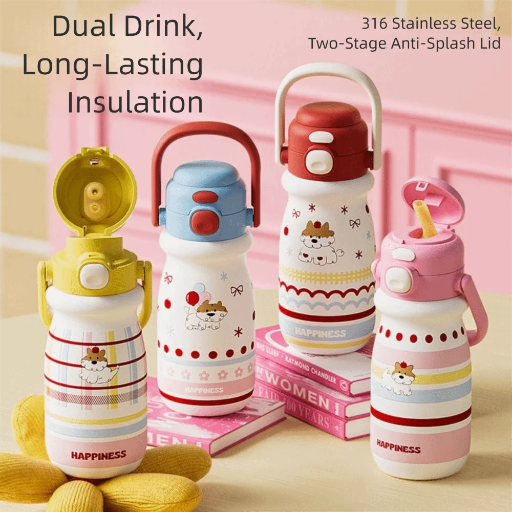 

520ml Bounce Insulated Cup Double Drink Large Capacity Vacuum-insulated Bottle Heat and Cold Insulation with Handle