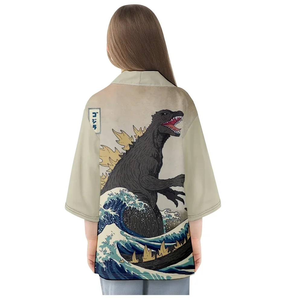 Moda styl japoński nadruk kreskówkowy Kimono plażowe kobiet sweter Yukata tradycyjne męskie Cosplay Haori Asian Clothing