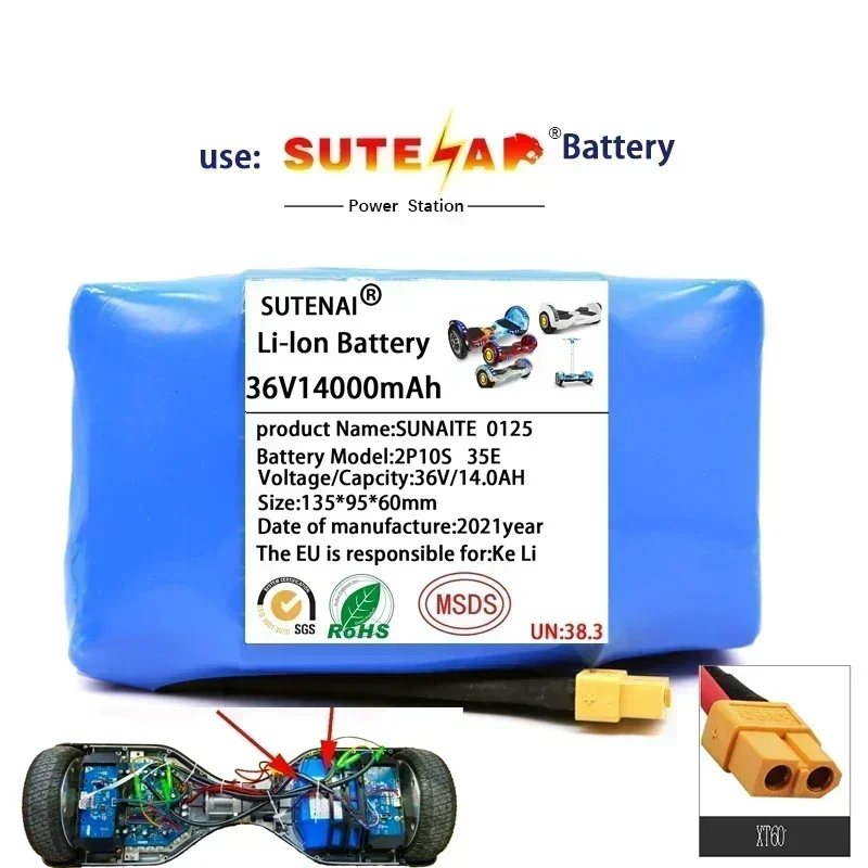 

100% new 36V 18650 lithium-ion battery 10s2p 36V battery 14000mAh battery pack 42V 14000mAh electric power battery+free delivery