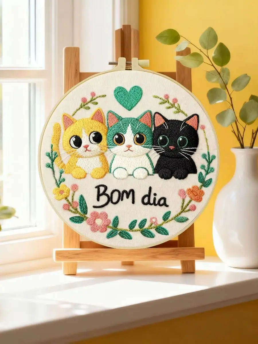 1 Stück 20X20CM/15X15CM 7,87/6,3 Zoll Tier - Katzen Stickerei Starter-Kit DIY-Kit DIY-Stickerei-Set Handarbeiten Malerei – Detail 6