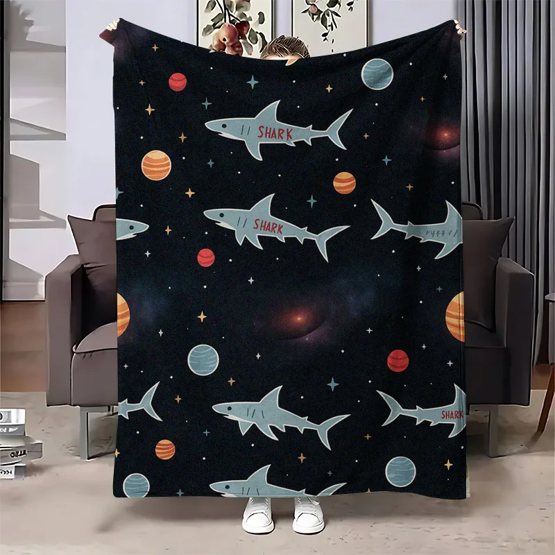 Minimalist Nordic Marine Fish Fleece Blanket, Orange Blue White Aquatic Animal Cozy Cover for Living Room Office Rest Camping