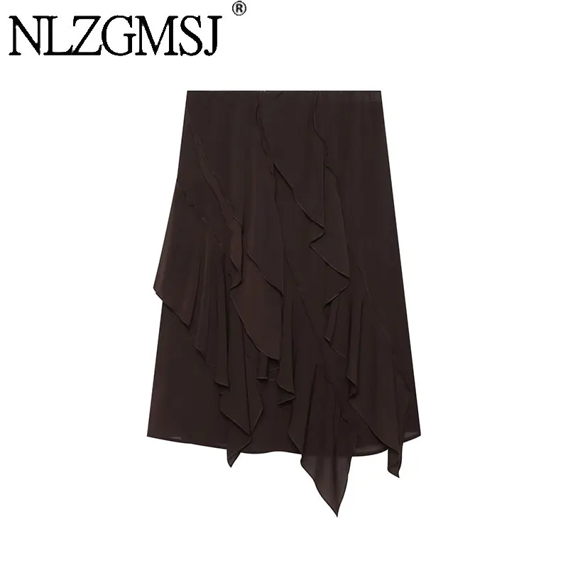 Nlzgmsj 2026 Damen Chiffon-Midirock mit Rüschen, hoher Taille, asymmetrischem Lagen-Saum, fließender, transparenter langer Rock, Sommer-Streetwear