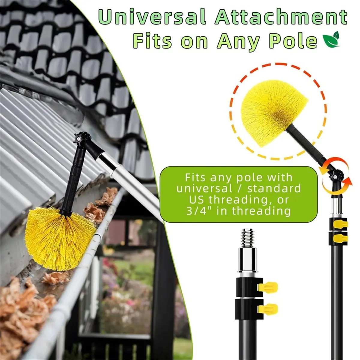 (ABLP) Universal Joint Angle Adaptor for Telescoping Extension Pole, (Head Only, No Pole) for Window Cleaning, Gutter Cleaning