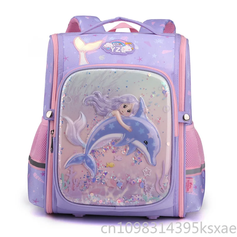 Disney Cute Mermaid Backpack Lightweight School Bag with Spine Protection Elementary Student Bookbag for Girls Boys Grade 1-6