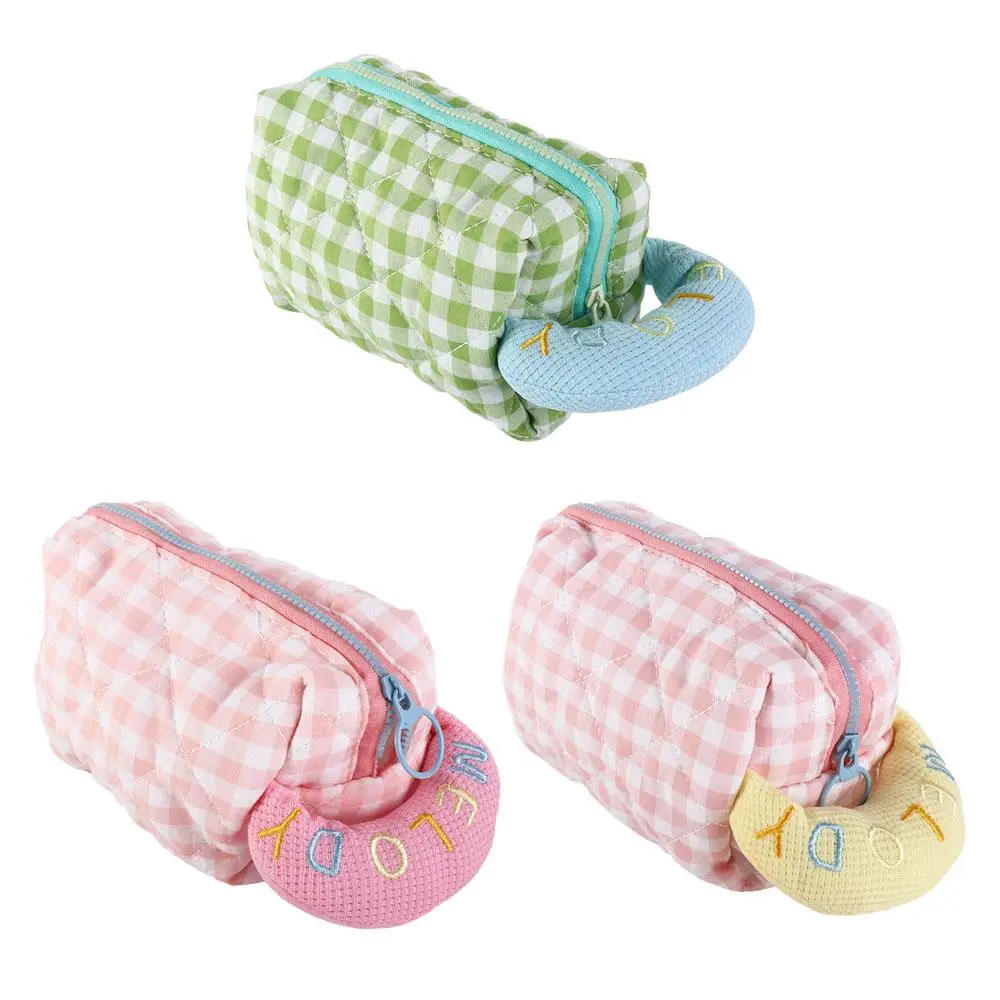 

Multifunctional Plaid Cosmetics Storage Bag with Zipper Large Capacity Plaid Wash Bag Makeup Organizer Bag Handbag