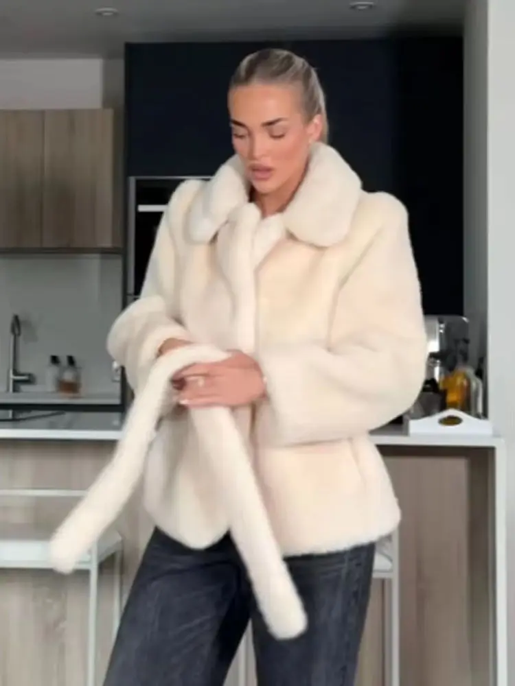 HH Women Winter Warm Jackets Solid Turn-Down Collar Pockets Lace-Up Decoration Women Casual New Fashion Long Sleeves Coats 2025