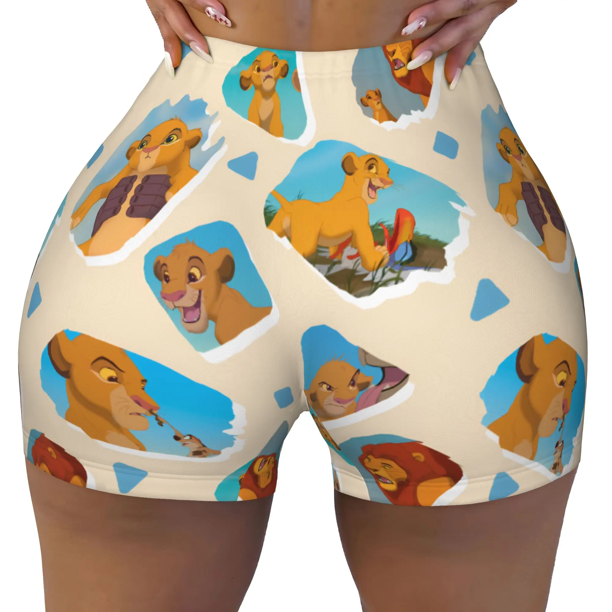 Custom Liones Anime Kinges Running Volleyball Workout Shorts Women Hakuna Matata Simba Gym Athletic Yoga Shorts