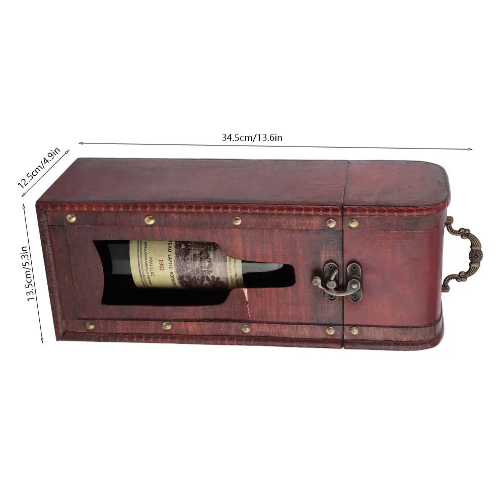 Vintage Single Red Wine Storage Box Portable Wooden Wine Package Gift Boxes W/ Handle