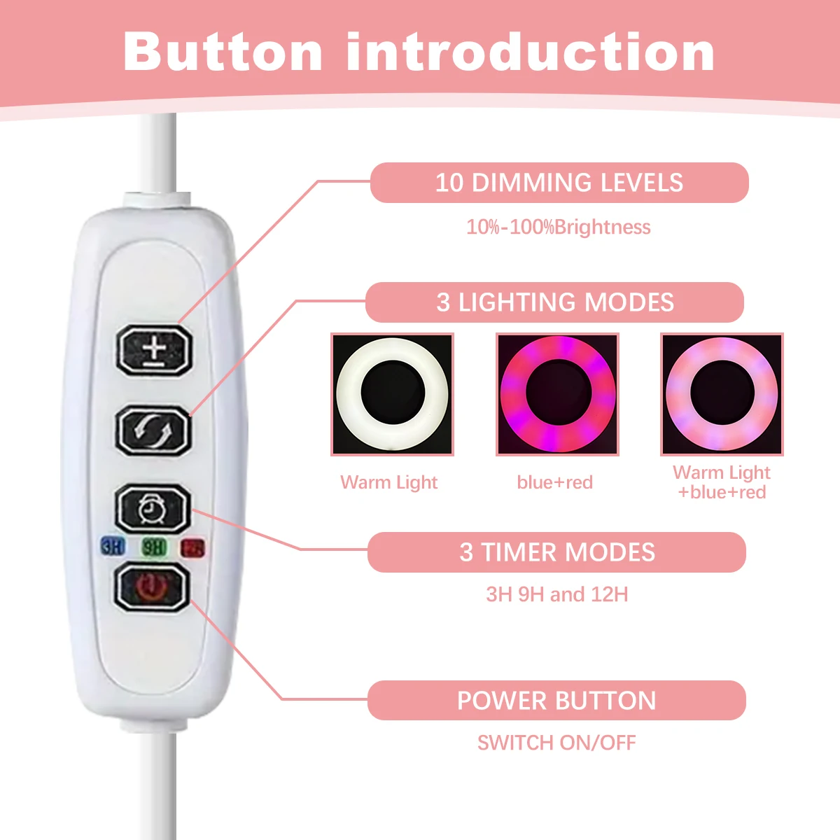 ضوء نمو النبات LED كامل الطيف 3/9/12 توقيت ارتفاع قابل للتعديل ثلاثة ألوان درجة الحرارة وعاء داخلي ضوء نبات عصاري