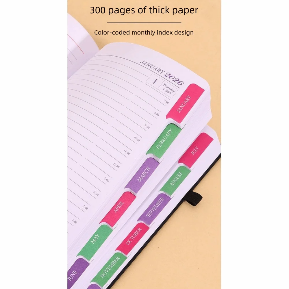 

PU Leather A5 Planner Notebook Waterproof 2026.1.1-2026.12.31 Agenda Notepad Side Pen Holder 12 Month Tabs Calendar Book Office