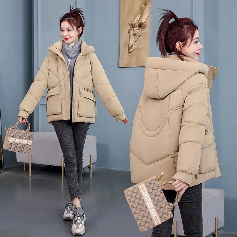 Kobiety Puffer Winter Down Cotton Coat 2024 New Parkas Thick Warm Clothing Hooded Jacket Loose Padded Snow Outercoat Female Outerw