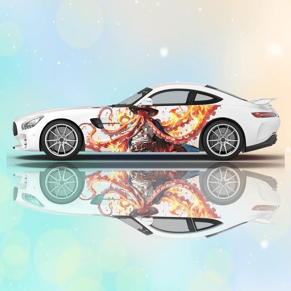 Pirate Octopus Flame Car Vinyl Wraps Decal Self-adhesive PVC Sticker Suitable for Trucks SUV Decoration Auto Accessories Gift