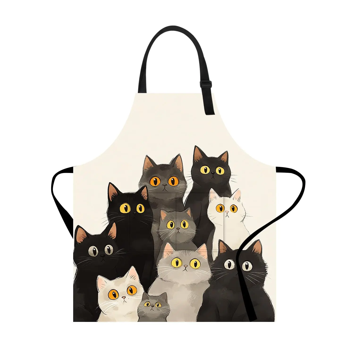 

Cute Cartoon Cat Apron Adjustable Kitchen Apron with Funny Cat Faces Print