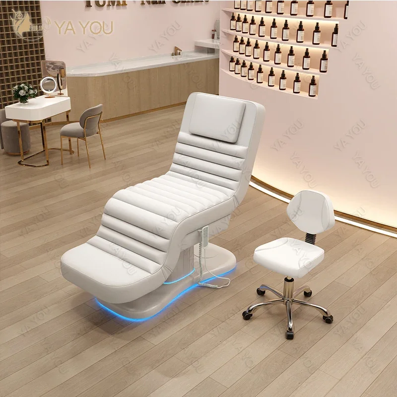 3-Motor Electric Massage Beauty Bed White PU Leather LED Light Facial Bed