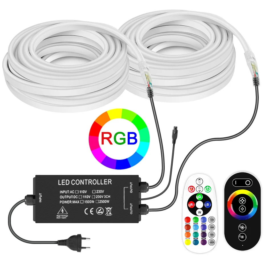 EU 220V RGB LED Neon Strip SMD 5050 Flexible Tape IP67 Led Neon Sign Lamp RF Touch Remote Controller Dimmable for Strip Light