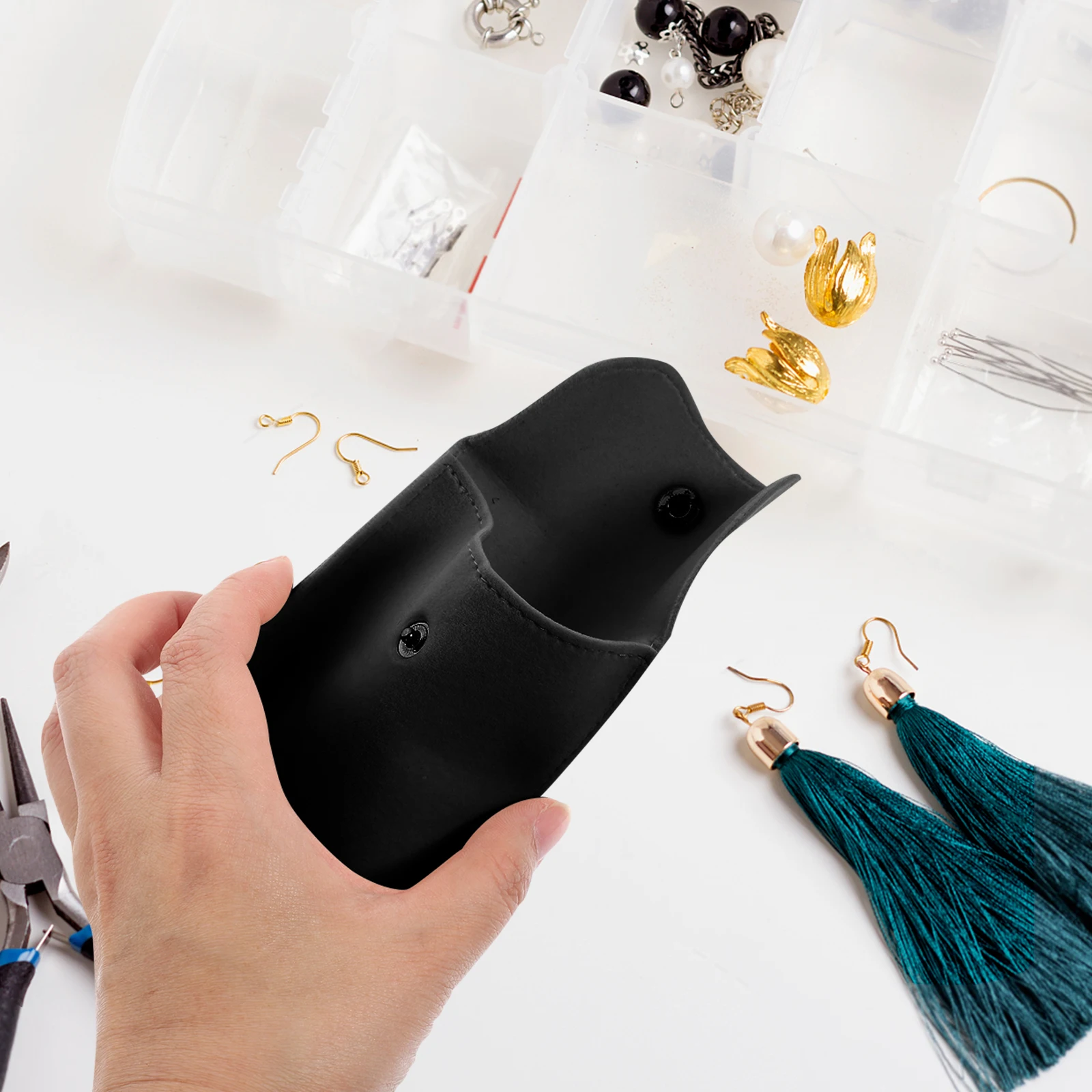 

10 Pcs 7x7cm 10x10cm Black Jewelry Storage Bags Lint Material Travel Home Gift Small Earrings Necklaces Bracelets