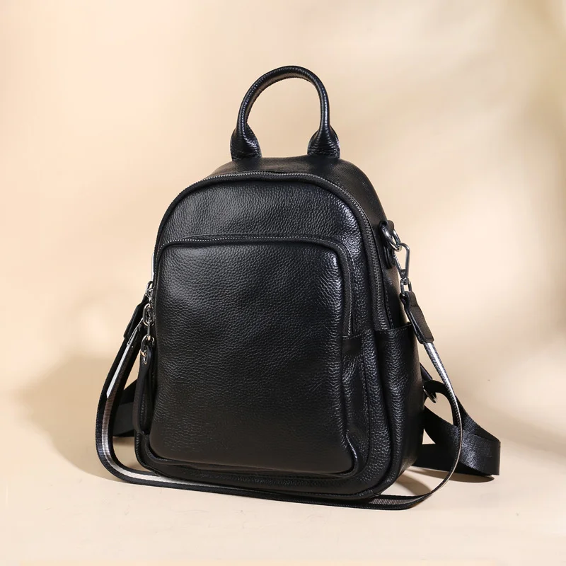 Leather backpack women's new simple fashion solid color fashion Korean backpack versatile