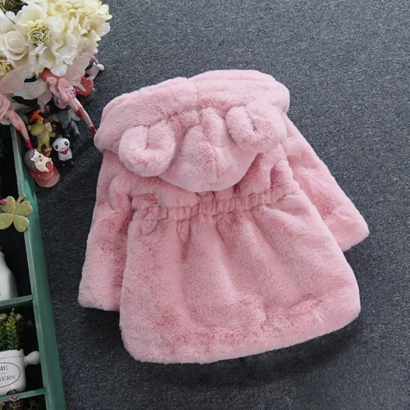 Autumn Winter Children\'s Coat Faux Fur Girls Clothes Fleece Jacket Warm Snowsuit Hooded Parka Solid Kids Outerwear ملابس خارجية