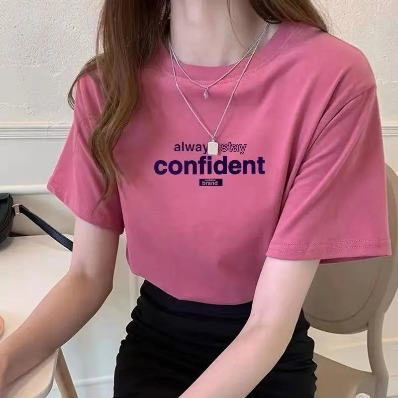 

Men and Women's Short Sleeved Printed T-Shirt, 100% Pure Cotton, White, Round Neck, Loose, Solid Color Top, 8-Color, New, S-5XL