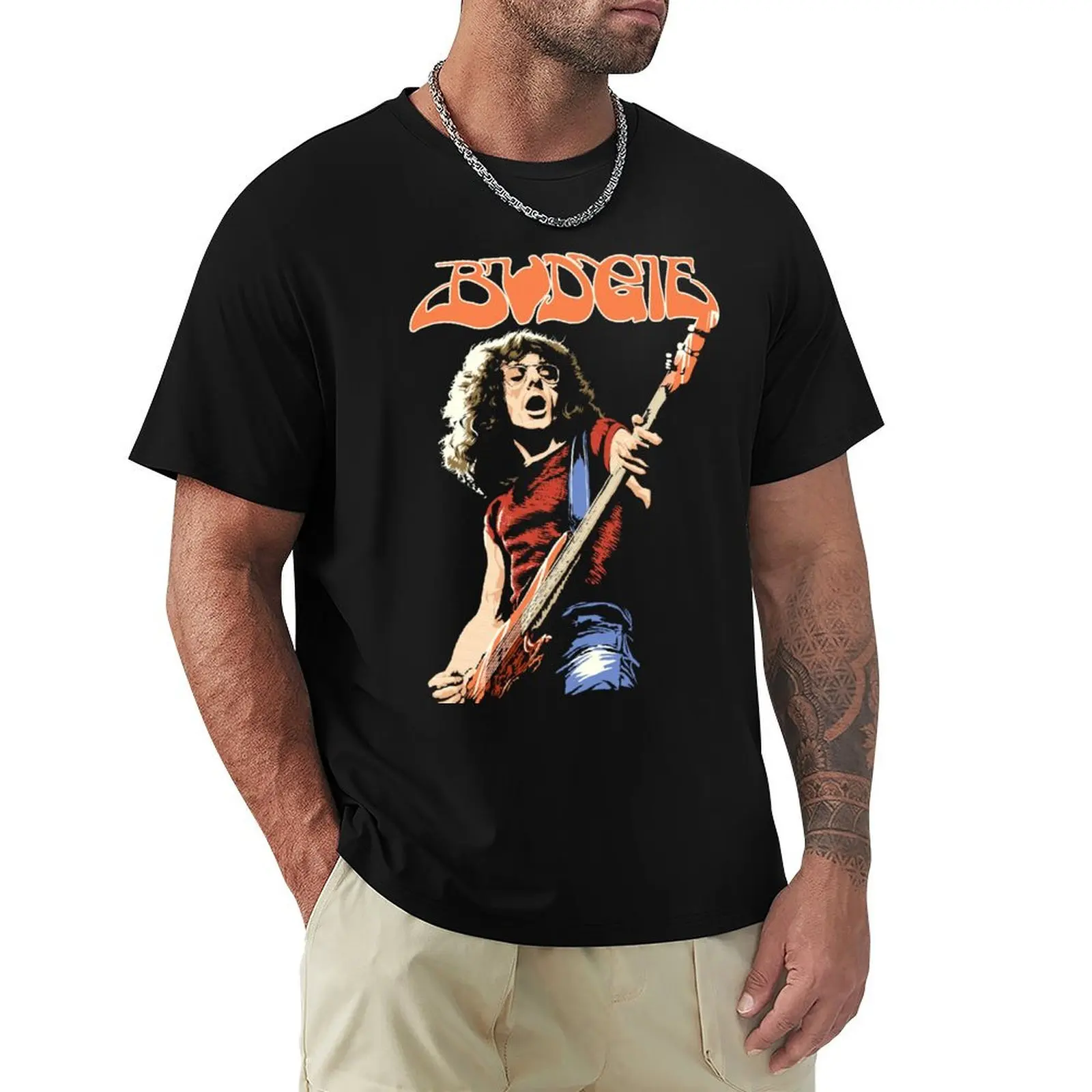 

Budgie Band Burke Shelley Guitar T-Shirt anime t shirts boys animal print plus size men clothing