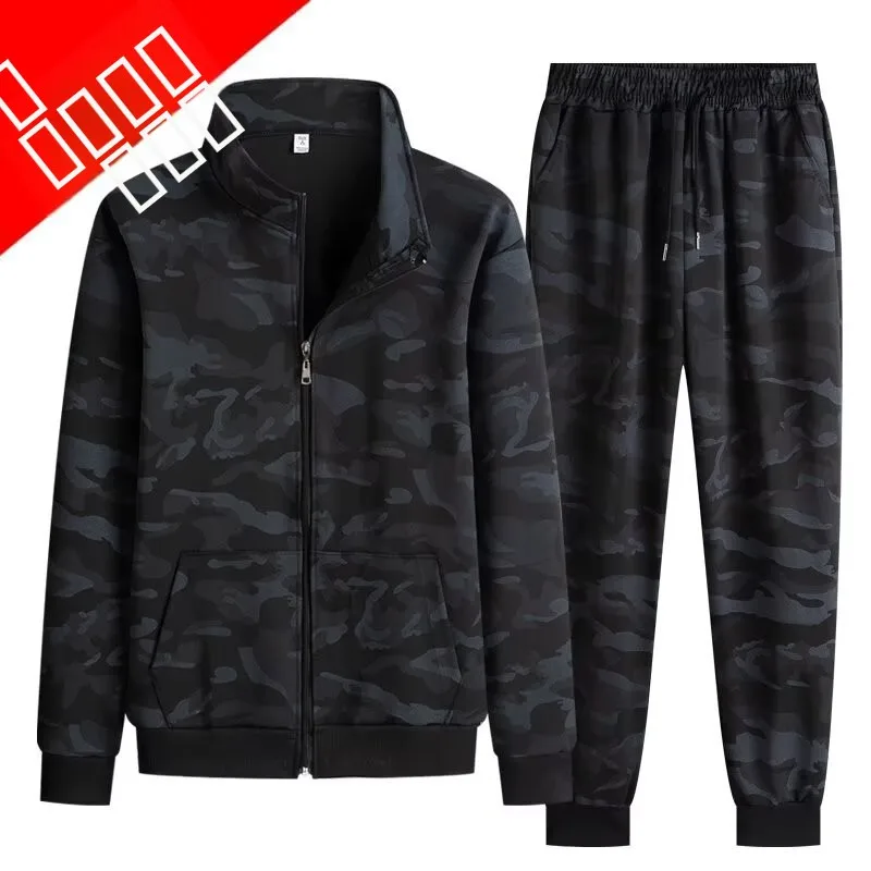 

Men's Workwear Jaet Zipper Casual Stand Collar Long Pants Two Piece Set Autumn Spring Camouflage Resistant Wear for Labor