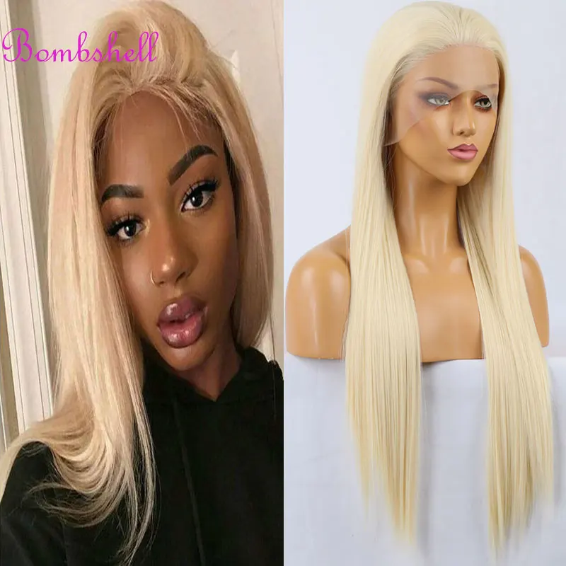 

Honey Blonde #613 Straight Synthetic 13x4 Lace Front Wigs High Quality Heat Resistant Fiber Hair Natural Hairline For Women Use