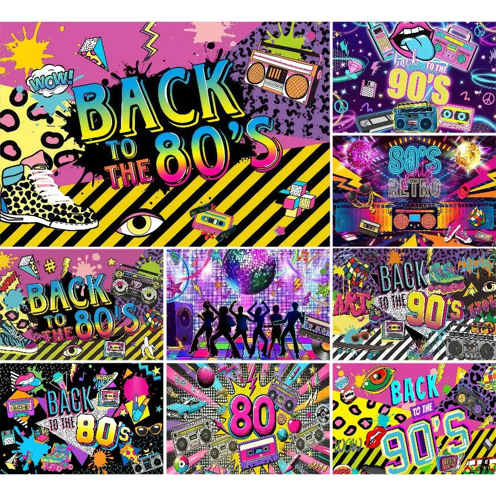 Retro-Themenparty 80er 90er Jahre Stil Geburtstagsparty Banner Hintergrund Maßgefertigtes Kinderzimmer Fotografie-Poster Dekor Hintergrund