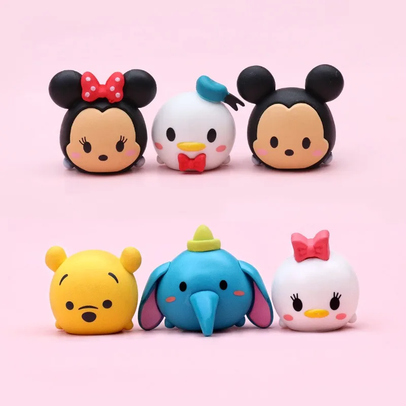 6pcs/set Anime Disney Tsum Tsum Figures Pooh Bear Donald Duck Series Pile Up Toy Collection Pvc Ornament Birthday Gift for Child