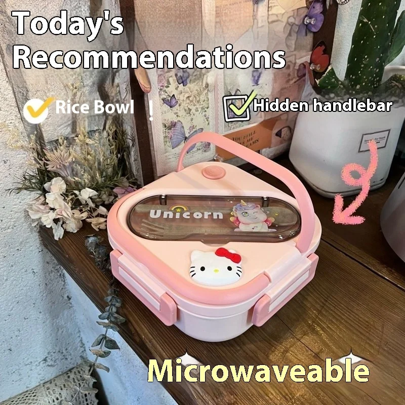 

Kitty Cat 304 Stainless Steel Lunch Box Compartment Meal Tray Microwave Safe Food Container Dining Set Home Kitchen Essentials