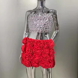 Fashion Sweet Item 2 Colors Hot Pants Stereoscopic Rose Bandage Short Shorts Young Lady High Street Wear Evening Party Vestido