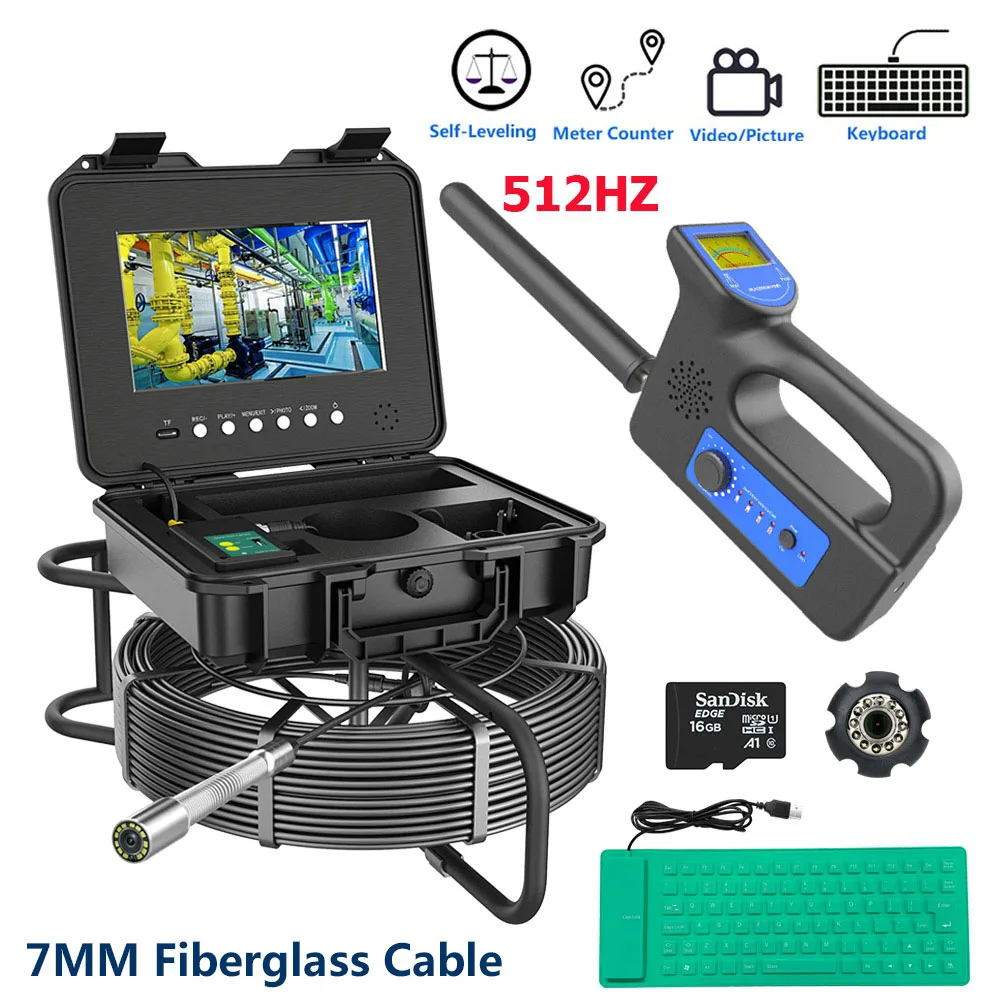 

Sewer Pipe Inspection Camera 7MM Cable 10.1In IPS 1080P Meter Counter 512HZ Locator Recording 5X Image Enlarge Endoscopic Camera