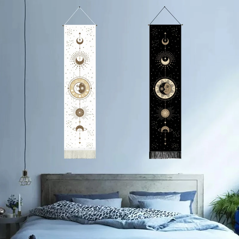 HOT SALE 2 PCS Black And White Sun Moon Decorative Tapestry For Home Decor Bohemian Moon Phase Wall Hanging Tapestry Decoration