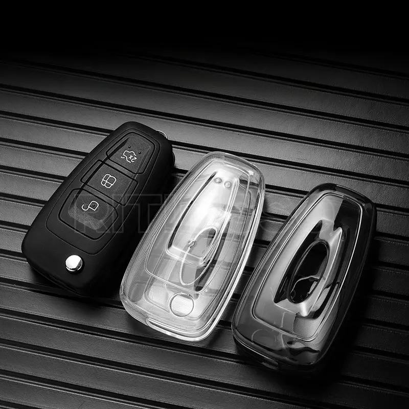 Transparent TPU Car Folding Key Case Cover  for Ford Focus C-Max S-Max Galaxy Mondeo Ranger Transit Tourneo Custom  Protector