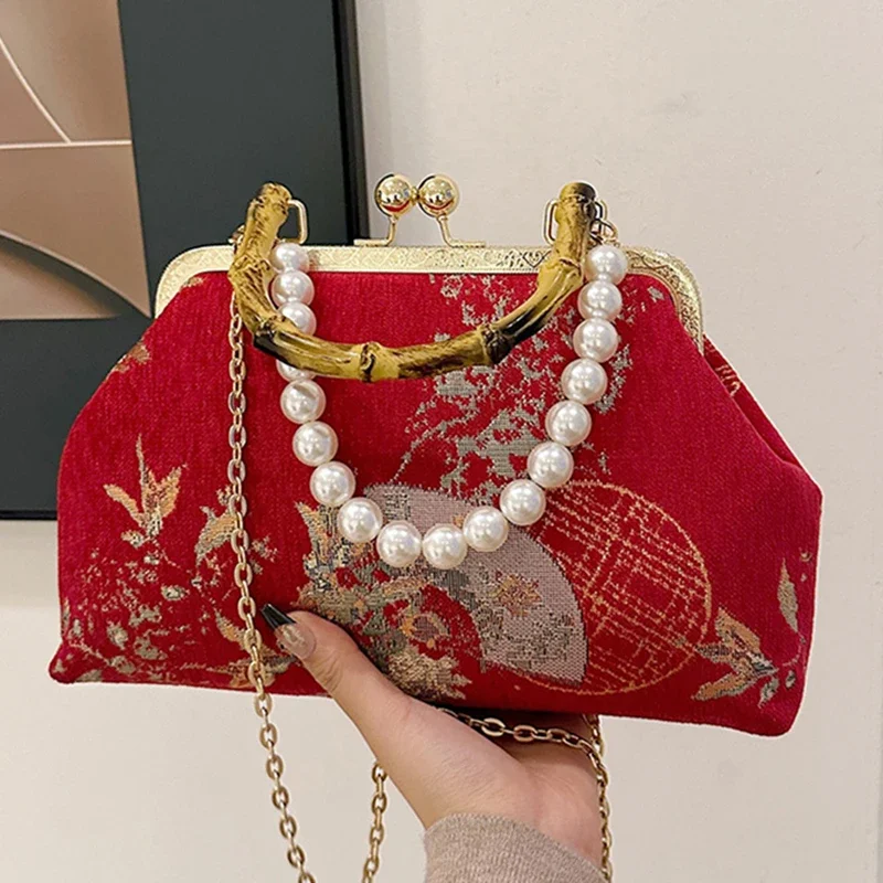 

Luxury Embroidery Evening Bag Wooden handle Design Fashion Wedding Party Bags Tassels Women Handbag Purse Shoulder Crossbody bag