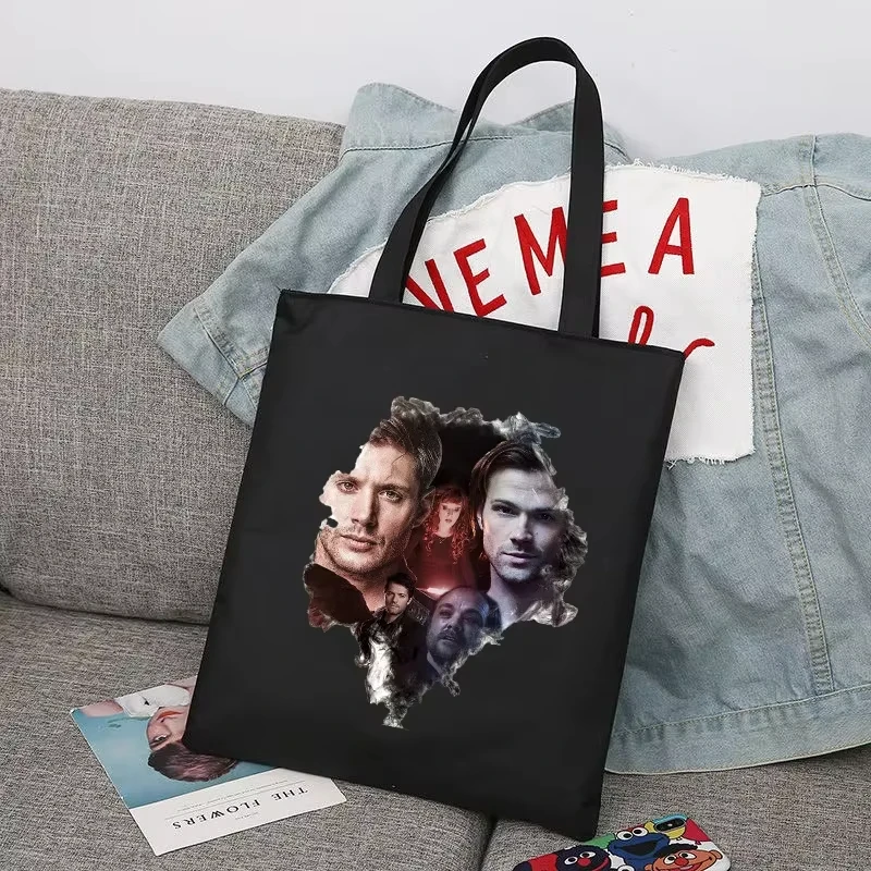 

Supernatural Print Tote Bags Winchester Bro's Women Handbag Large Capacity Shoulder Bag Casual Totes Ladies Grocery Shopping Bag